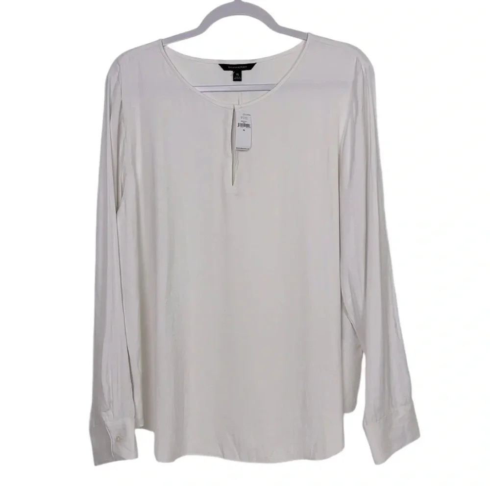 Banana Republic New‎ Women’s XL Keyhole Long Sleeve Flowy Fluid Twill Blouse